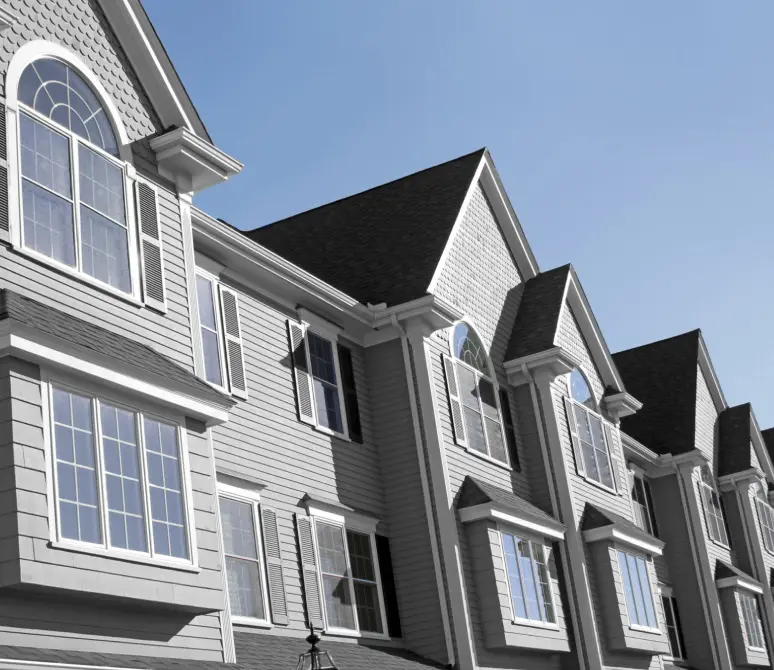 Residential building with peaked roofs