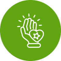 Green background with supportive hand icon